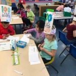 students coloring their 100 day hats