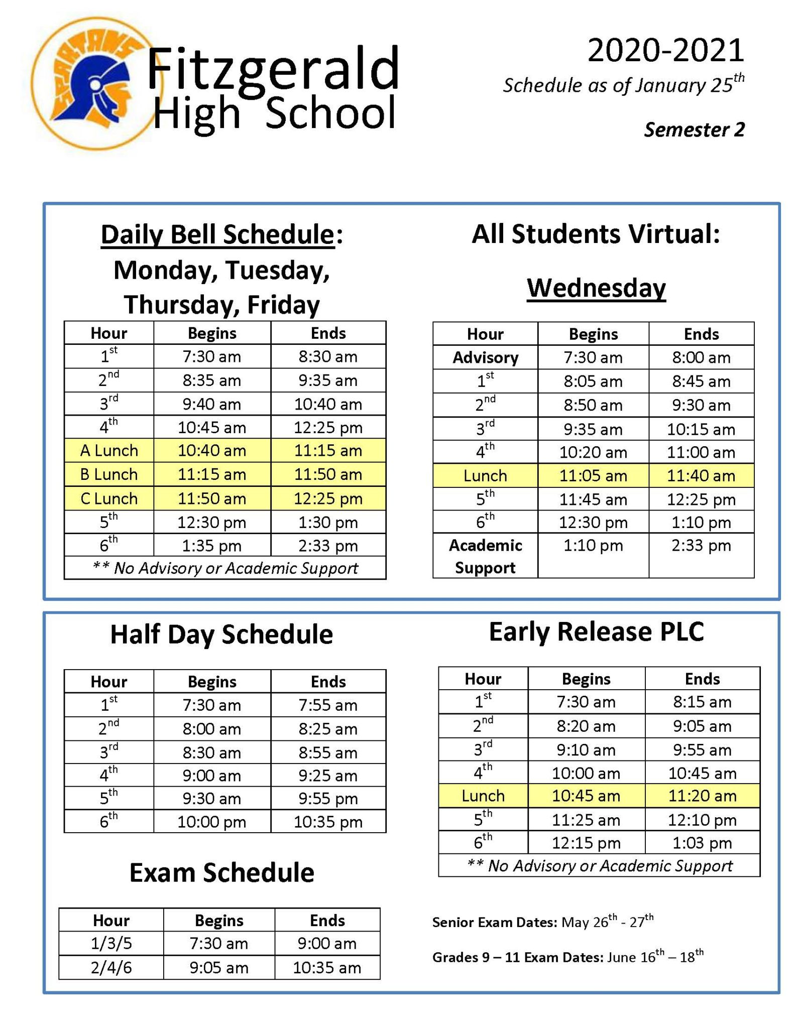 Fitzgerald Public Schools Complete 2021 S2 FHS Bell Schedule