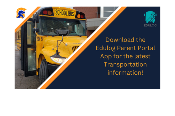 School bus with Fitzgerald and Edulog logos. Download the Edulog Parent Portal App for the latest Transportation Information!